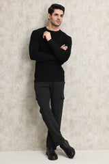 RIBBED CREWNECK SWEATER-BLACK