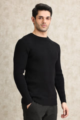 RIBBED CREWNECK SWEATER-BLACK