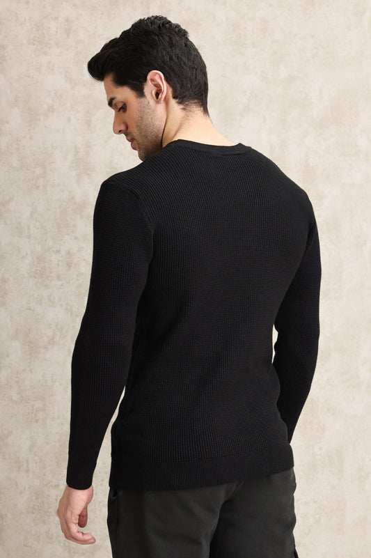 RIBBED CREWNECK SWEATER-BLACK