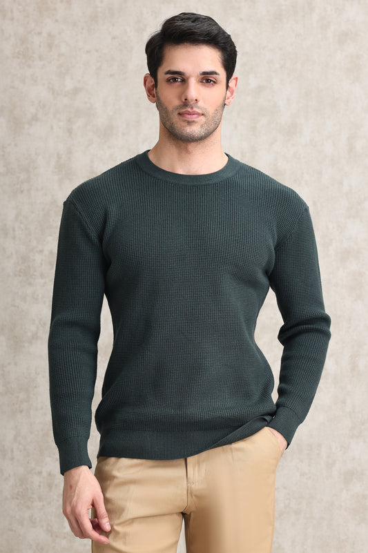 RIBBED CREWNECK SWEATER-GREEN