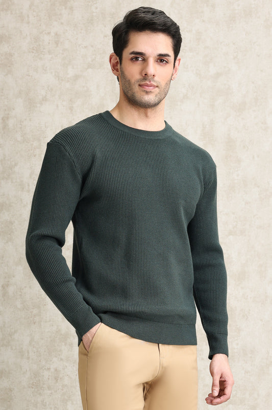 RIBBED CREWNECK SWEATER-GREEN