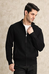 FULL-ZIP MOCK NECK SWEATER-BLACK