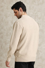 FULL-ZIP MOCK NECK SWEATER-BEIGE