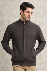 FULL-ZIP MOCK NECK SWEATER-COFFEE