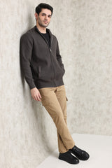 FULL-ZIP MOCK NECK SWEATER-COFFEE