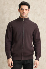 FULL-ZIP MOCK NECK SWEATER-PURPLE