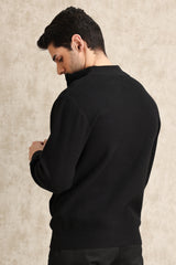 FULL-ZIP MOCK NECK SWEATER-BLACK