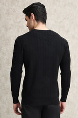 TEXTURED CREW NECK SWEATER-BLACK