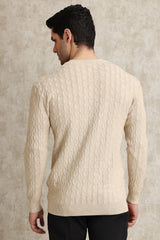 TEXTURED CREW NECK SWEATER-BEIGE