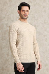 TEXTURED CREW NECK SWEATER-BEIGE