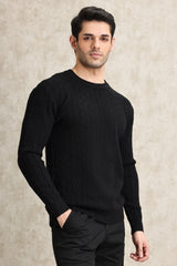 TEXTURED CREW NECK SWEATER-BLACK