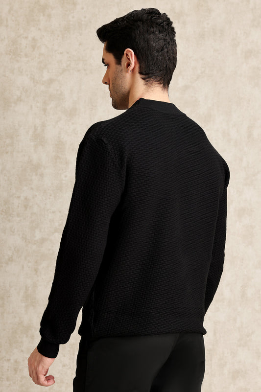 BASKETWEAVE CREW NECK SWEATER-BLACK