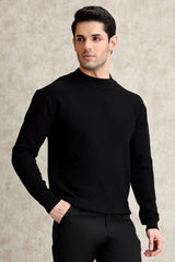 BASKETWEAVE CREW NECK SWEATER-BLACK