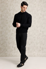 BASKETWEAVE CREW NECK SWEATER-BLACK