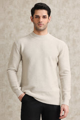 BASKETWEAVE CREW NECK SWEATER-BEIGE