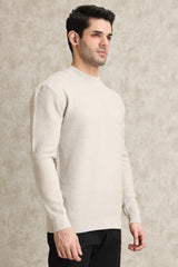 BASKETWEAVE CREW NECK SWEATER-BEIGE