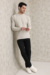 BASKETWEAVE CREW NECK SWEATER-BEIGE