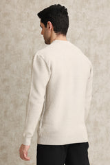 BASKETWEAVE CREW NECK SWEATER-BEIGE