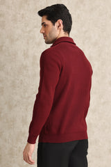 HALF-ZIP RIBBED SWEATER-MAROON