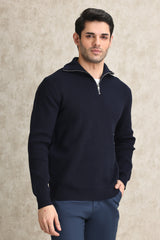 HALF-ZIP RIBBED SWEATER-NAVY