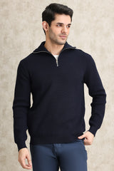 HALF-ZIP RIBBED SWEATER-NAVY