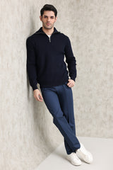 HALF-ZIP RIBBED SWEATER-NAVY