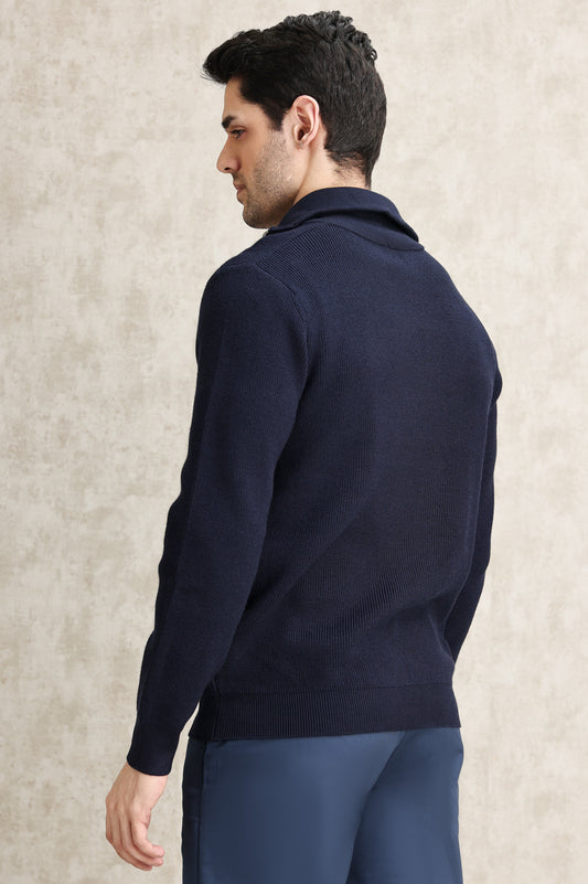 HALF-ZIP RIBBED SWEATER-NAVY