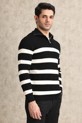 BOLD STRIPE HALF-ZIP SWEATER-BLK-WHT