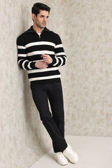 BOLD STRIPE HALF-ZIP SWEATER-BLK-WHT