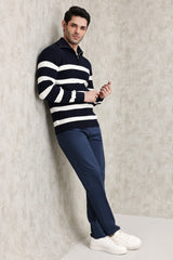 BOLD STRIPE HALF-ZIP SWEATER-NAVY-WHT