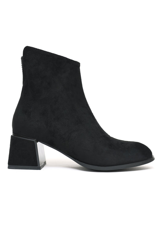 BLOCK HEEL SUEDE ANKLE BOOTS-BLACK