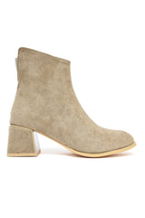 BLOCK HEEL SUEDE ANKLE BOOTS-BEIGE