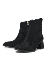 BLOCK HEEL SUEDE ANKLE BOOTS-BLACK