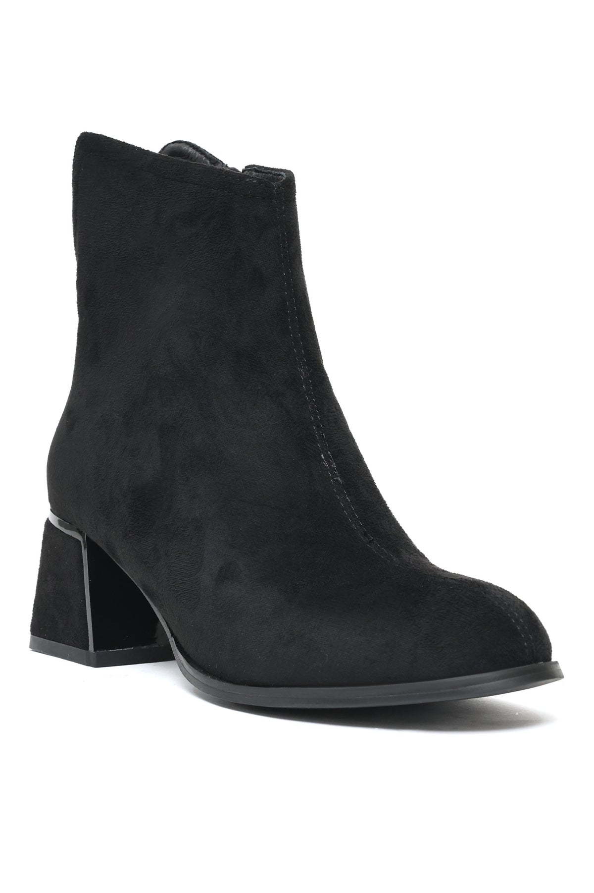 BLOCK HEEL SUEDE ANKLE BOOTS-BLACK