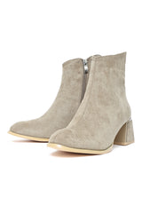 BLOCK HEEL SUEDE ANKLE BOOTS-BEIGE