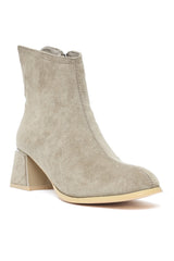 BLOCK HEEL SUEDE ANKLE BOOTS-BEIGE