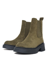 CHUNKY SOLE SUEDE CHELSEA BOOTS-OLIVE