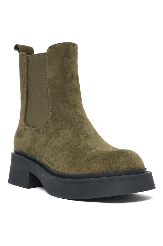 CHUNKY SOLE SUEDE CHELSEA BOOTS-OLIVE