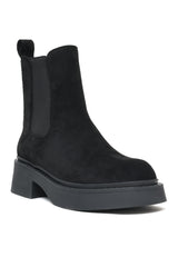 CHUNKY SOLE SUEDE CHELSEA BOOTS-BLACK