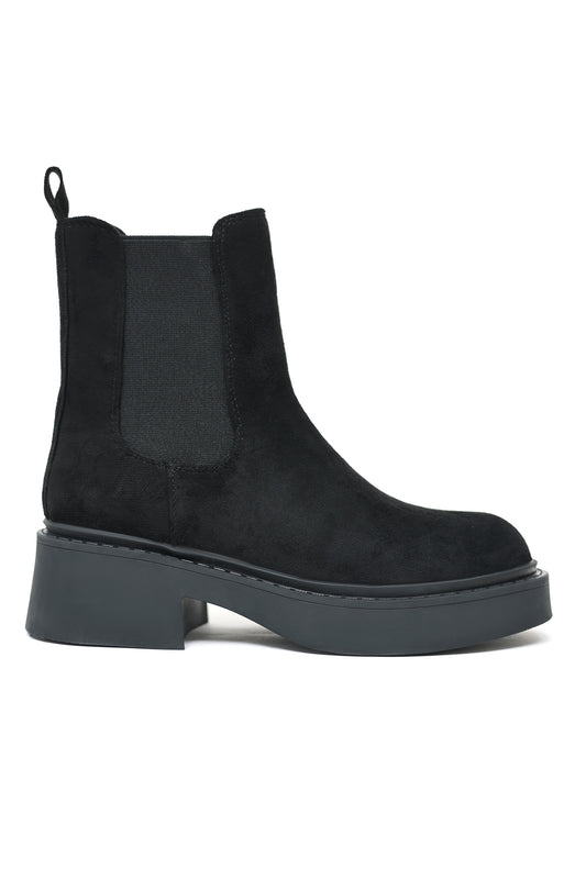 CHUNKY SOLE SUEDE CHELSEA BOOTS-BLACK