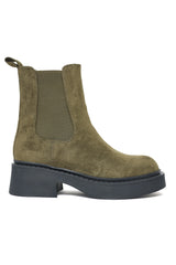 CHUNKY SOLE SUEDE CHELSEA BOOTS-OLIVE