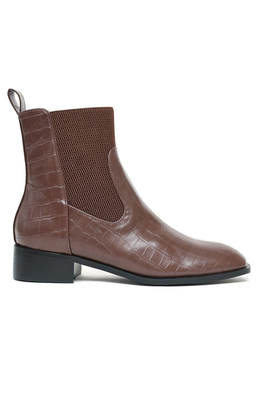 CROC-EMBOSSED CHELSEA BOOTS-COFFEE