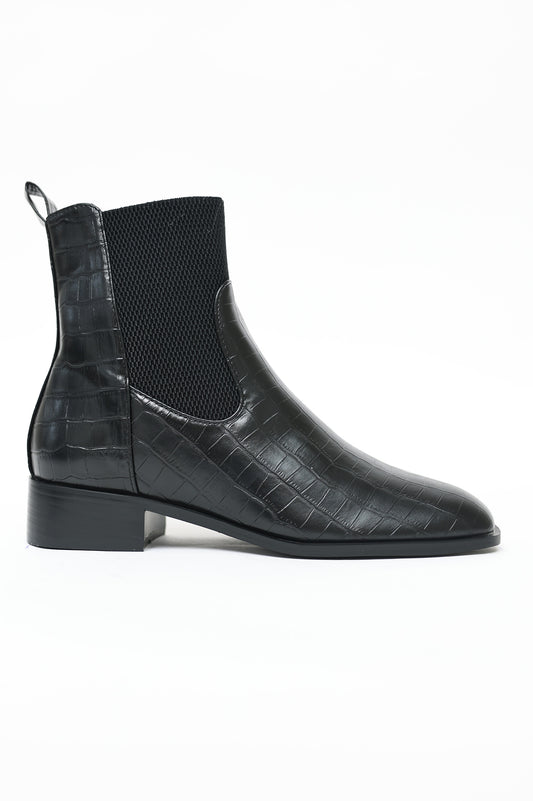 CROC-EMBOSSED CHELSEA BOOTS-BLACK