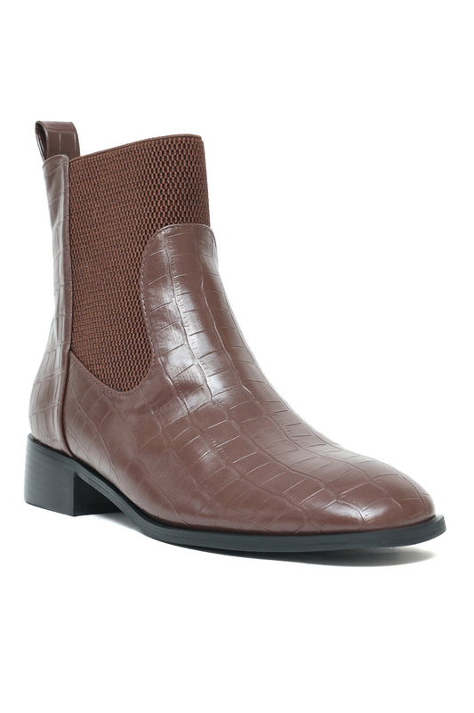 CROC-EMBOSSED CHELSEA BOOTS-COFFEE