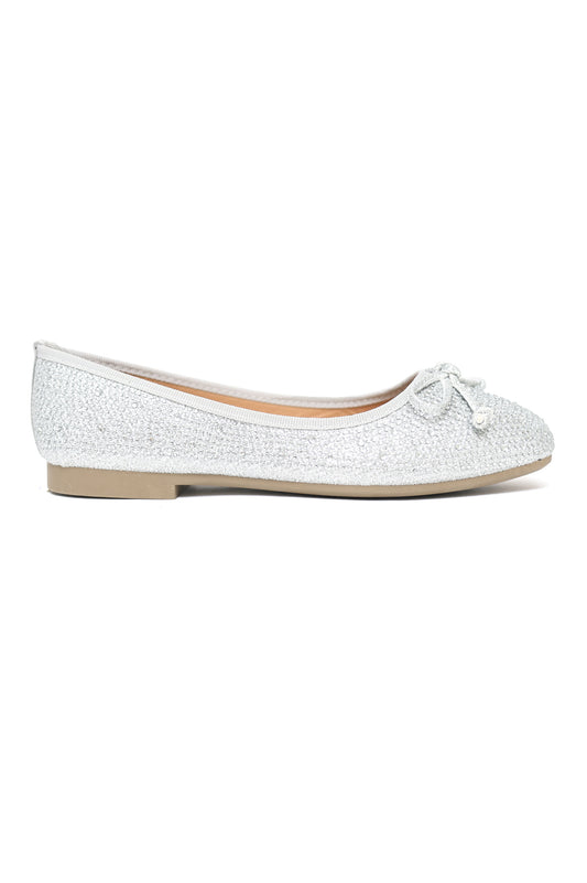 RHINESTONE BOW BALLET FLATS-SILVER