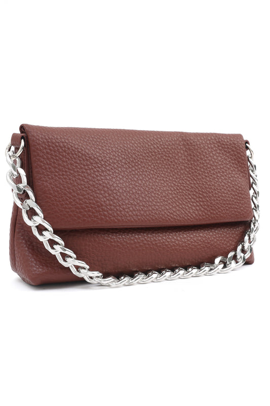 CHAIN-LINK FLAP CROSSBODY BAG-MAROON