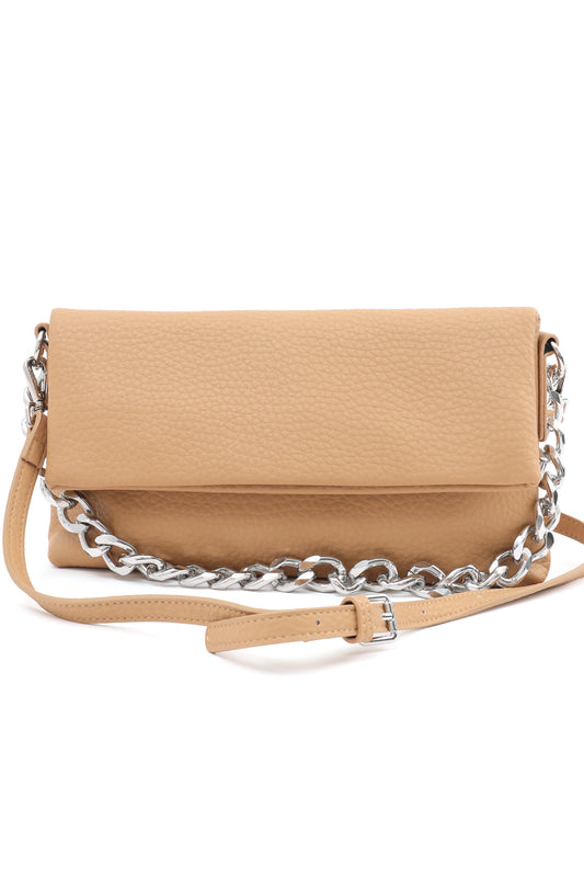 CHAIN-LINK FLAP CROSSBODY BAG-KHAKI