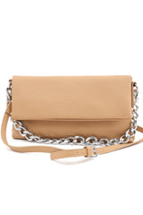 CHAIN-LINK FLAP CROSSBODY BAG-KHAKI