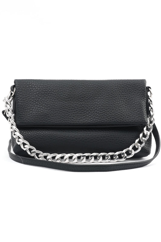 CHAIN-LINK FLAP CROSSBODY BAG-BLACK