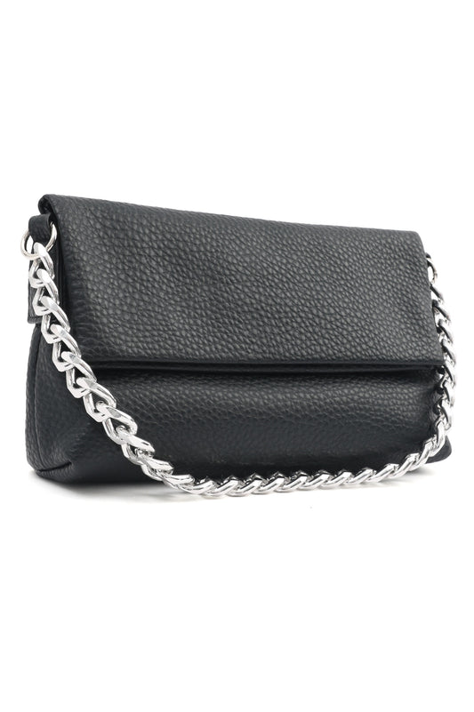 CHAIN-LINK FLAP CROSSBODY BAG-BLACK